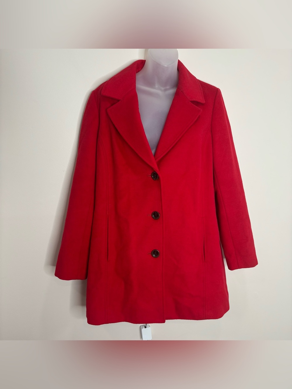 J. Jill Vibrant Red Wool Pea Coat Button front jacket size small classic winter